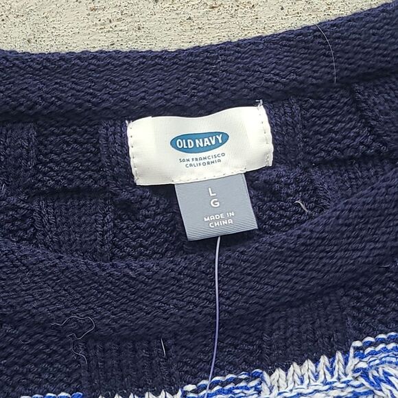Old Navy NWT Blue Orange Cream Striped Crewneck Cable Knit Sweater Colorblock L - Picture 3 of 5